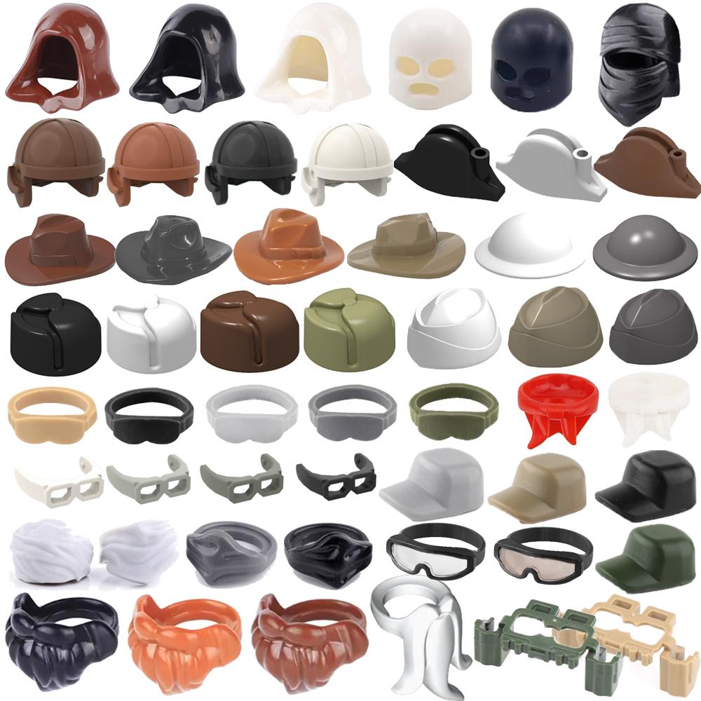 MOC Medieval Soldier Building Blocks King Beard Military Helmet Scarf Goggles Belt Cowboy Hat Duck Cap Mini Toys Brick Gift K042