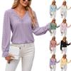 2024 Women's Solid Color V-Neck Long Sleeve Casual Loose T-Shirt