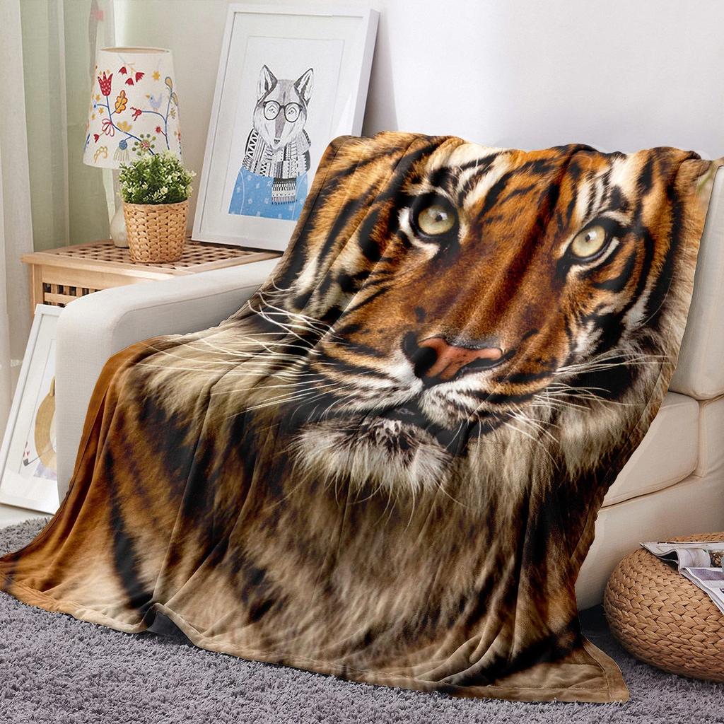 Portrait of a Tiger Head digitalprinted polyester Bedroom velvet flannel soft sofa cover blanket Fleece soft sofa cover