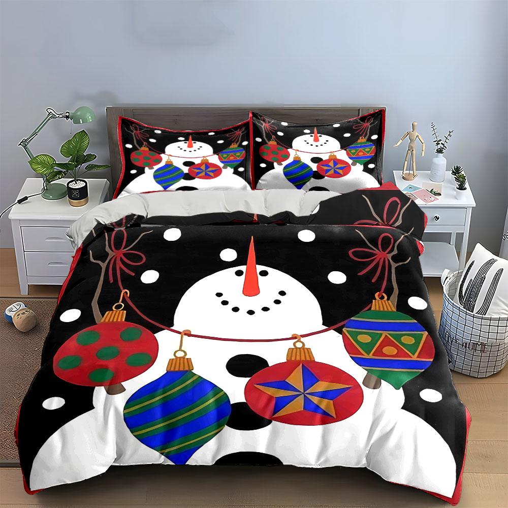 Snowman with Christmas Ornaments Bedding Duvet Cover Set Duvet Cover Pillowcases (1*Duvet Cover 2*Pillowcases, without duvet insert)