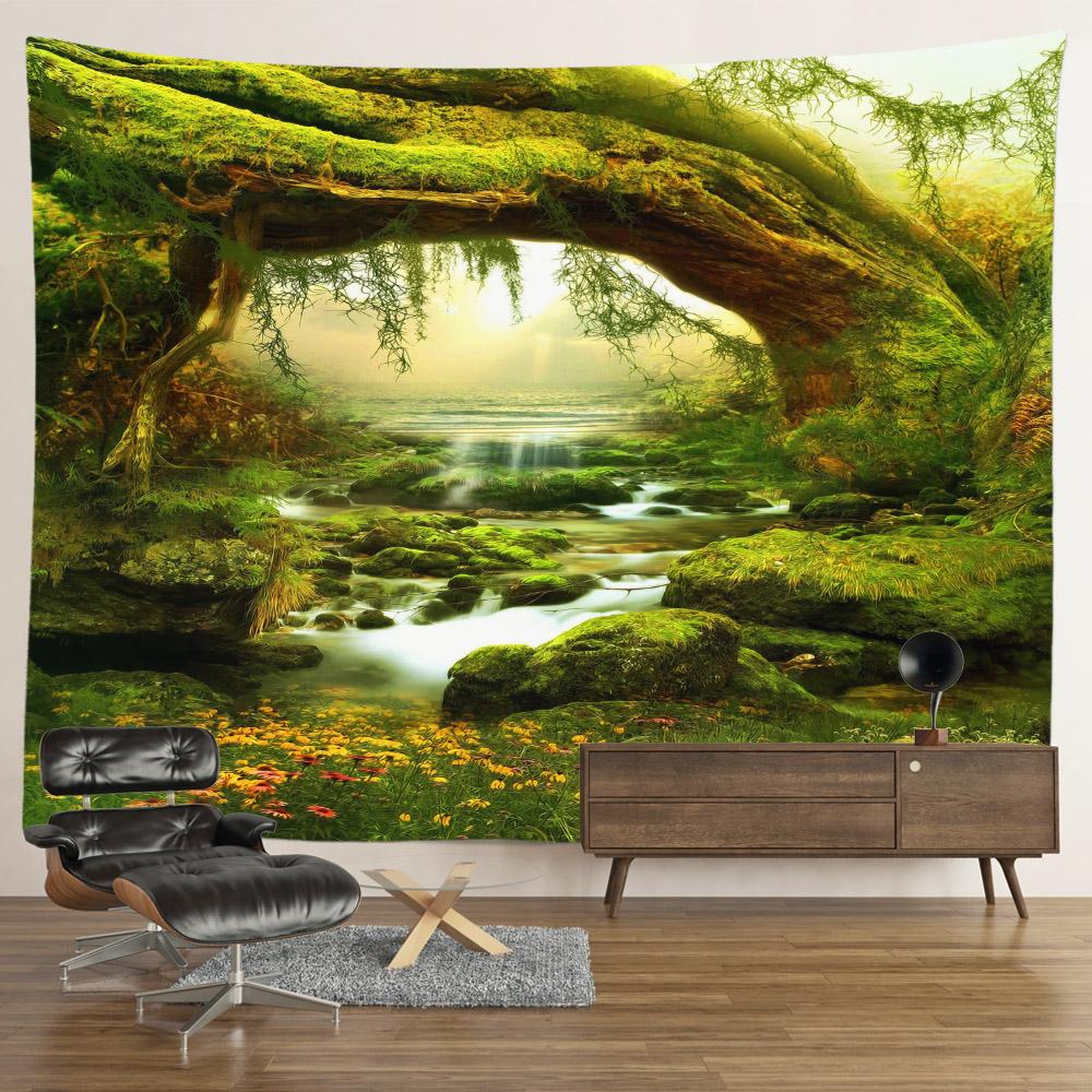 Пейзаж Водопад Гобелен Настенные Цветы Таинственный Лес Дерево Джунгли Большой Гобелен Искусство Эстетический Декор Комнаты Спальня