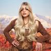 Synthetic Long Wavy Curly Ombre Blonde Color Wig Hair with Side Bang for Women Ladies Heat Resistant Party Daily Hair