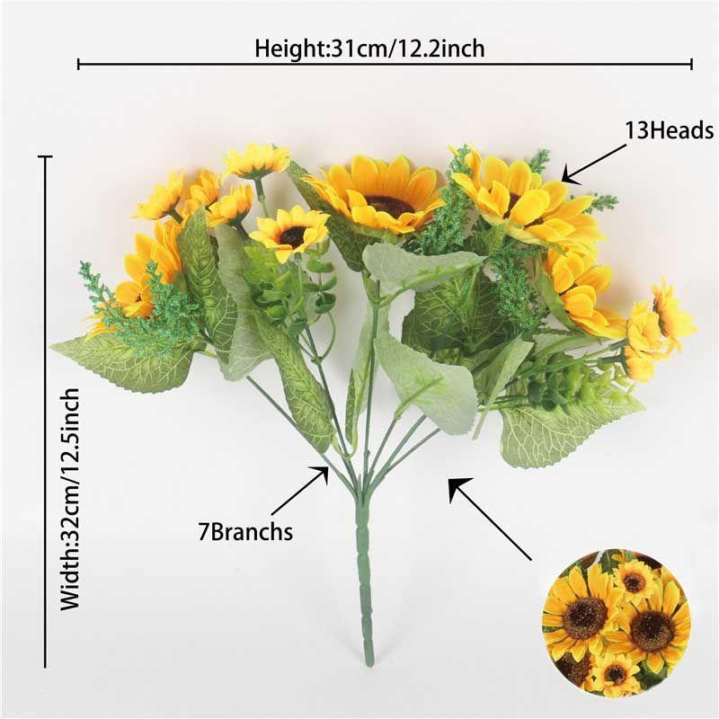 Осенний офисный венок своими руками из 7 веток, 13 головок подсолнуха, украшение для дома, желтый подсолнух, букет искусственных цветов