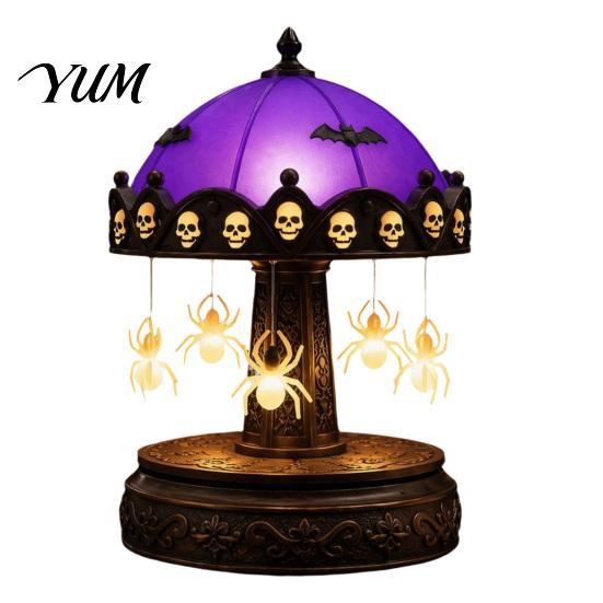 Niche Gothic Home Accents Halloween Ghost Carousel Lights, Stained Glass Night Light with Retro Copper Creative Projection Base, USB Rechargeable
