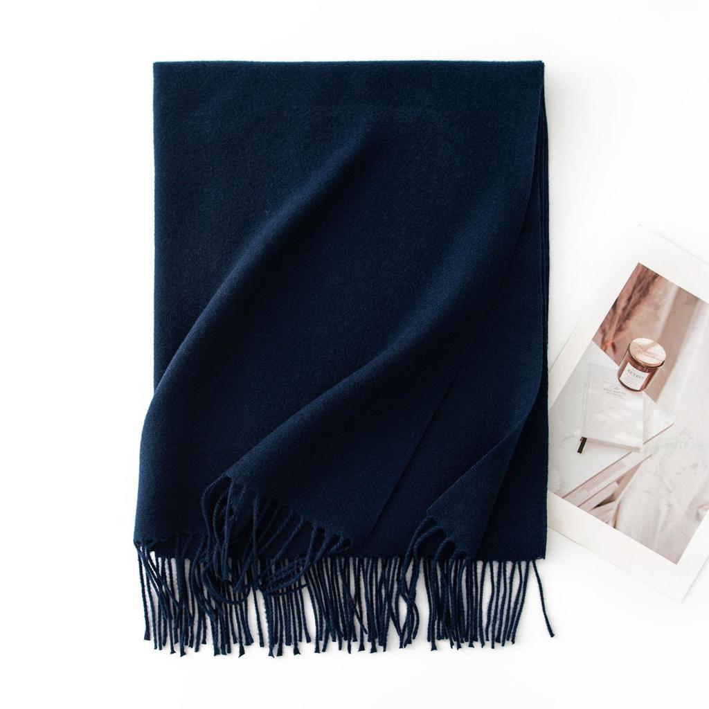 Blue Green Scarf for Girls with A Sense of Atmosphere In Winter Versatile Solid Color Long Scarf Imitation Cashmere Tassel Shawl Scarf Cold Color