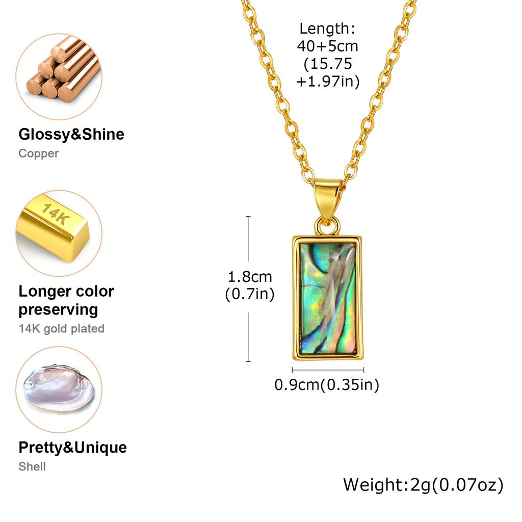 Minimalist Square Shell Pendant Necklace for Women, Copper 14K Gold Plated Geometric Pendant, Elegant Aesthetic Jewelry Gift