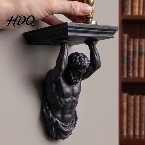 Настенная полка-витрина в классическом стиле, 3D-печатная скульптура Геракла, полка, ретро-полка для акцента в гостиной, органайзер с текстурой камня