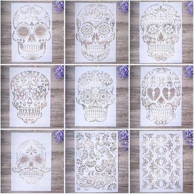 Декоративный трафарет с изображением черепа, размер А4, трафареты для рисования своими руками, скрабукинг, роспись по дереву, холсту, полу, стенам и плитке