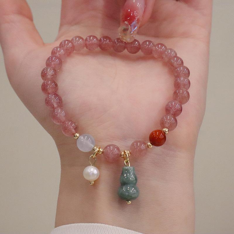 Natural Strawberry Crystal Jadeite Gourd Bracelet Bangles Women Fashion Jewelry Accessories Gift