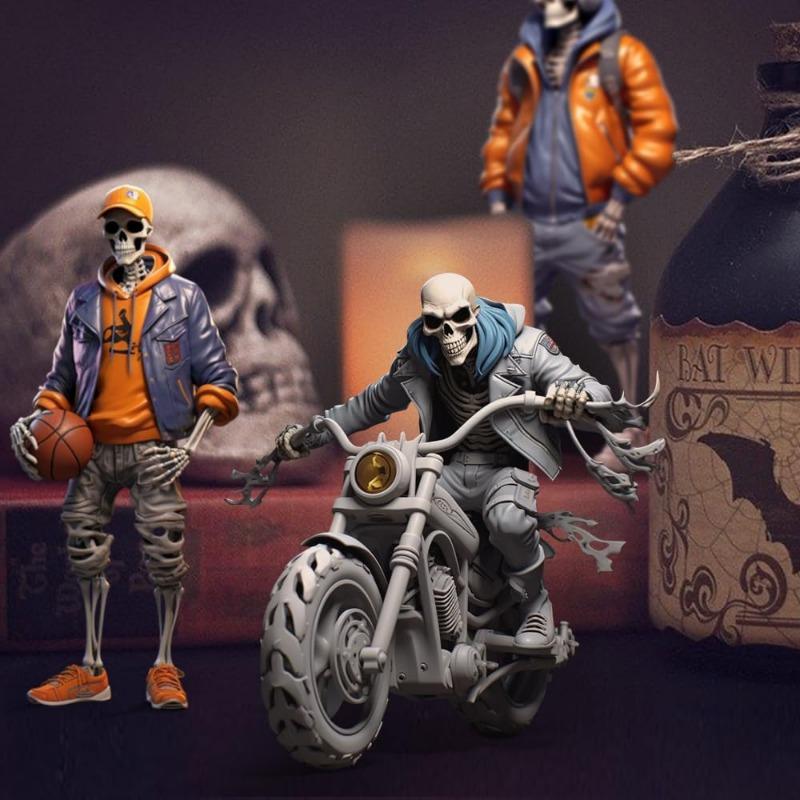 Cool Skeleton Figurines New Cute Funny Unique Skull Mini Statue Halloween Doll Resin Crafts Ornament Collectibles Home Garden Office Desk Decorations