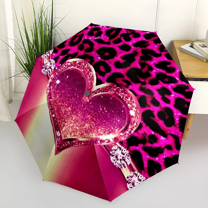 1pc Leopard Heart Automatic Open/Close Umbrella, 8-Rib Sturdy Frame, Umbrella for Travel, Everyday, Formal Events yy251126001