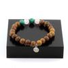 Stones and Minerals. Malachite Beads Bracelet from Congo + Rose Quartz + Wood 8 Mm. Made In France.