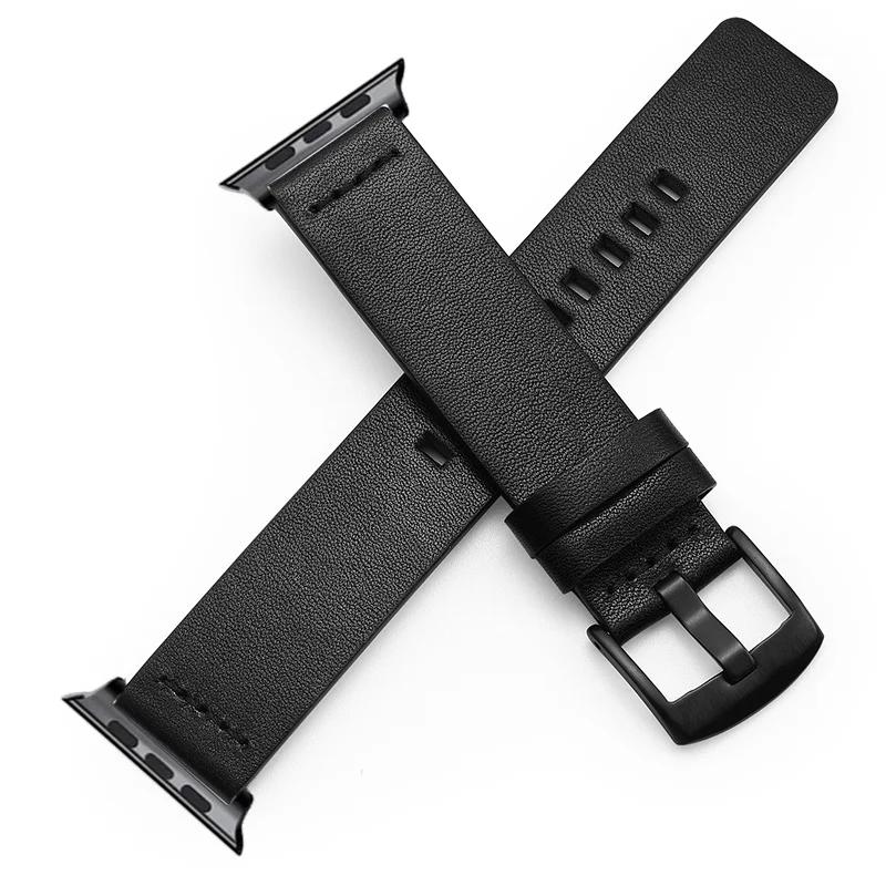 Простые ремешки из натуральной кожи для Apple Watch Series 9 8 7 6 SE 5 4 3 Браслет 38/40/41 мм 42/44/45 мм Ремешки для iwatch Ремешок