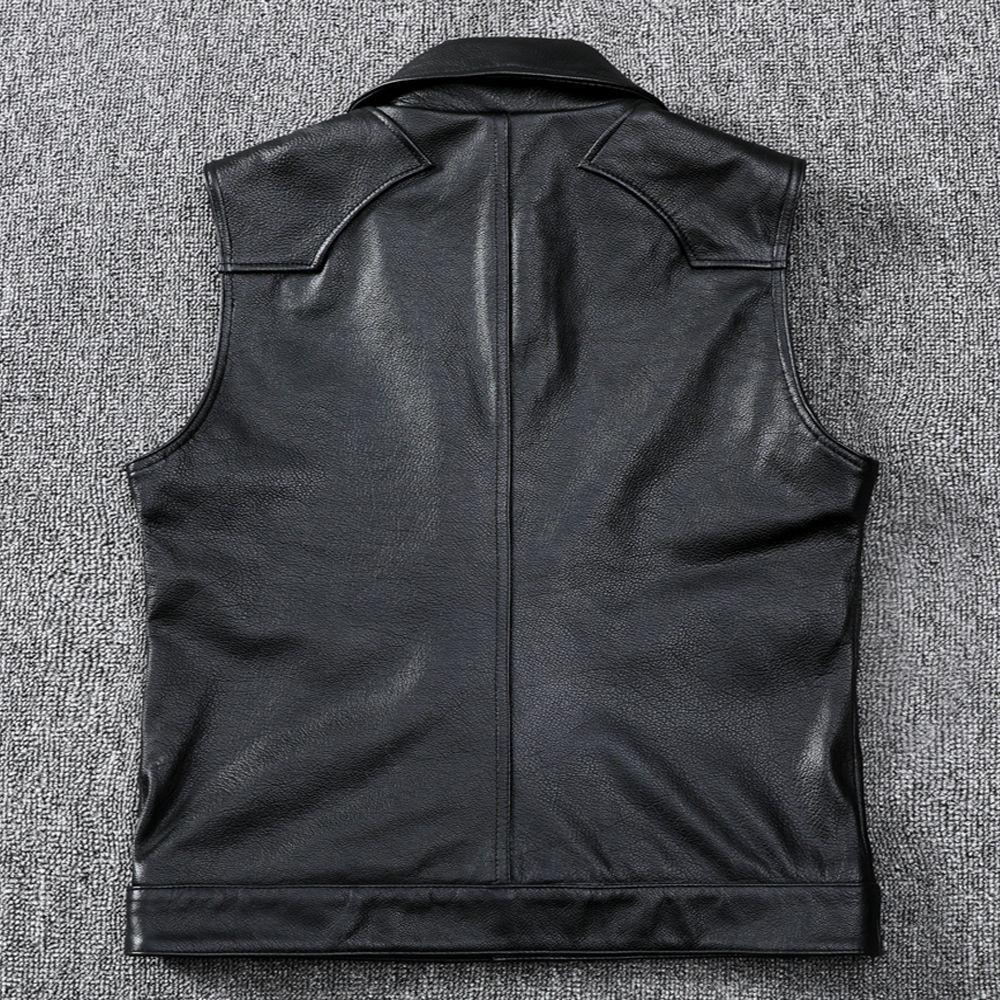 Tough Guy Motorcycle Leather Vest Pure Head Layer Cowhide Leather Vest Lapel Short
