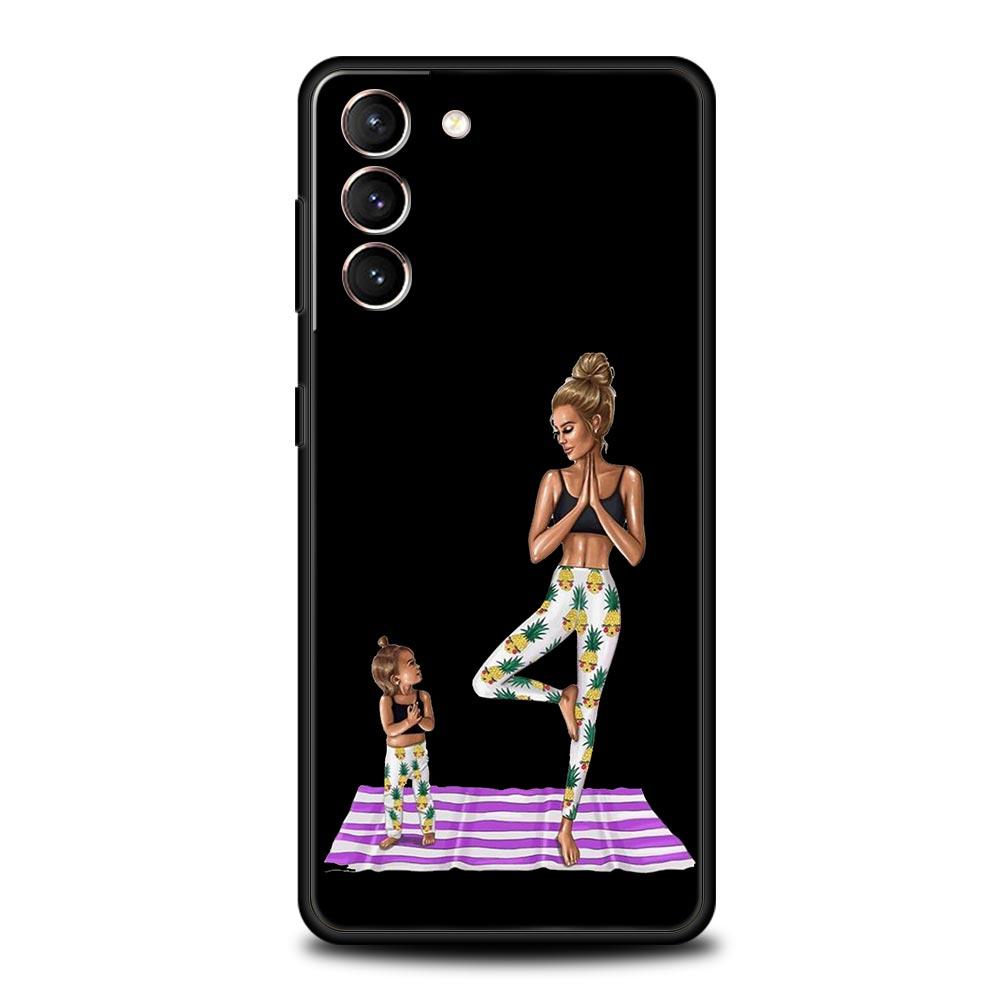 Чехол для телефона с черными каштановыми волосами для ребенка, мамы и дочки, сына для Samsung Galaxy S24 S23 S22 S20 Ultra S21 FE 5G S10 S9 Plus S10E, силиконовый чехол