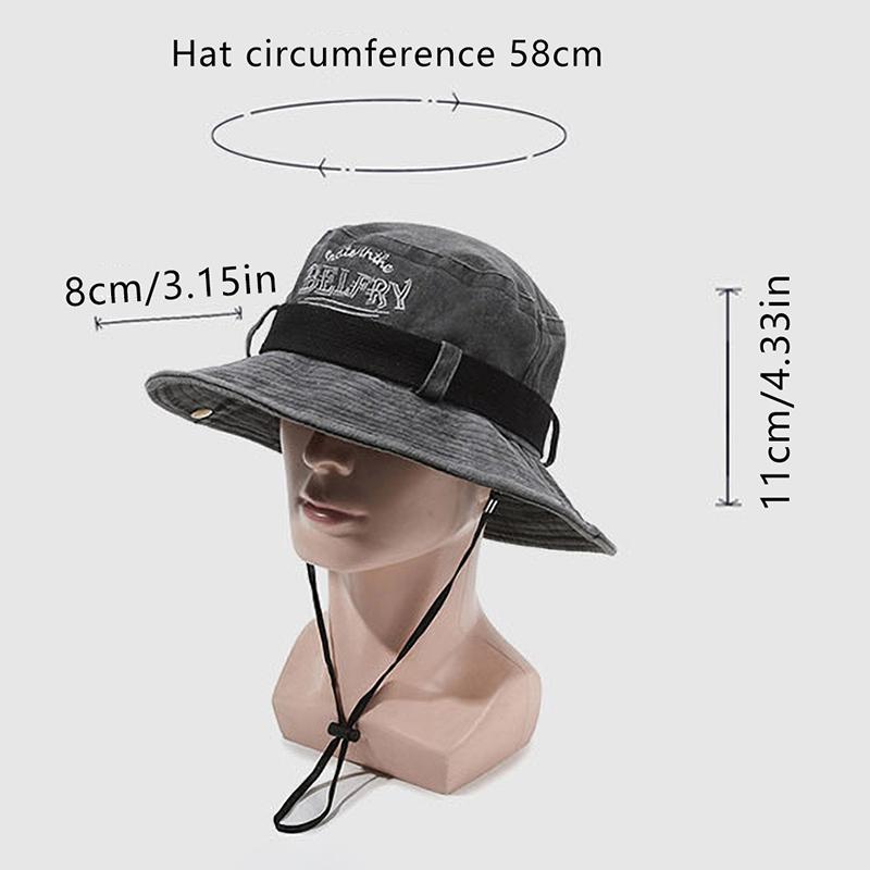 Моющаяся рыболовная шляпа с вышитым алфавитом, повседневная шляпа, туристическая альпинистская шляпа, ремешок, ветрозащитная веревка