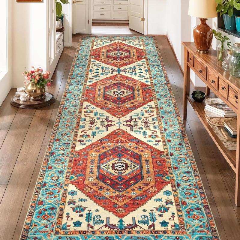 Bohemian Style Runner Rug Retro Light Luxury Kitchen Carpets Fashionable Creative Machine Washable Non-slip Corridor Mats Tapis