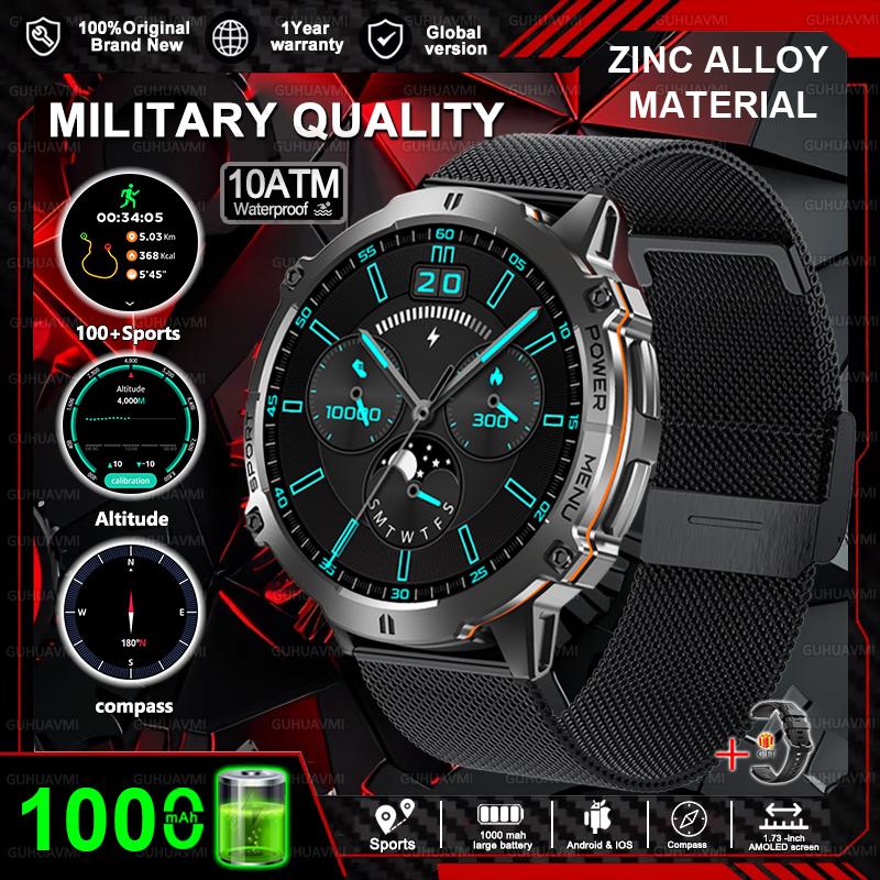 Новые Военные Умные Часы 1000 мАч HD AMOLED Экран GPS-трек 10ATM Водонепроницаемые Компас BT-звонок Спортивные Умные Часы Мужские