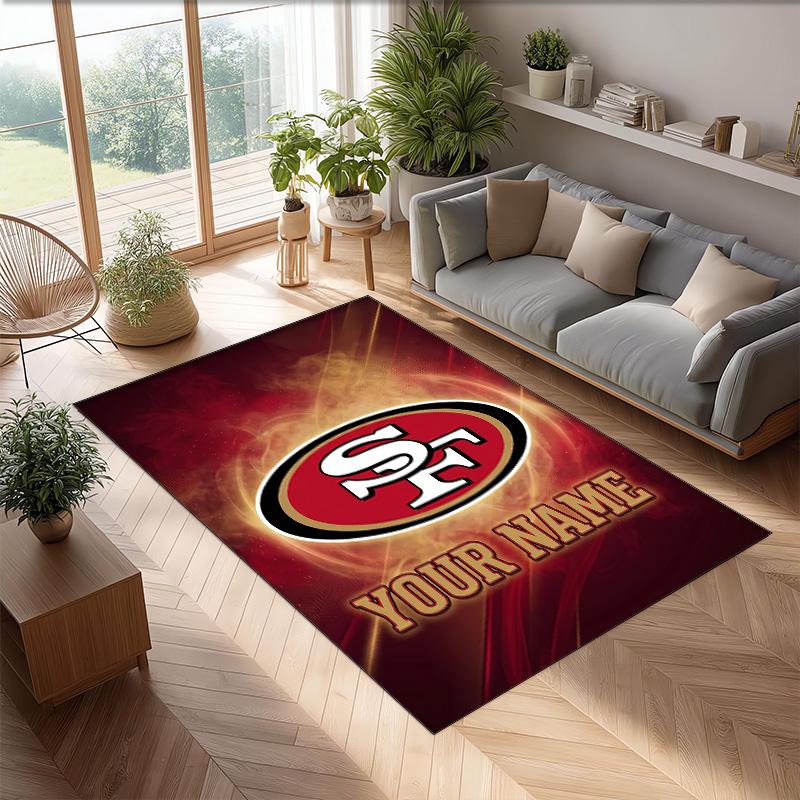 San Francisco 49ers Crystal Velvet Rug, Custom Name Text Personalized Non‑Slip Floor Mat for Home Decor Gift