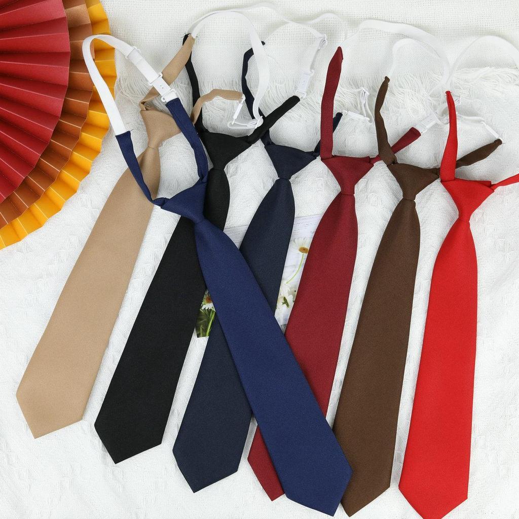Lazy Small Necktie Black Wine Red Solid Dark Blue Korean Women Sweet Basic Style School Uniform Classic Ties