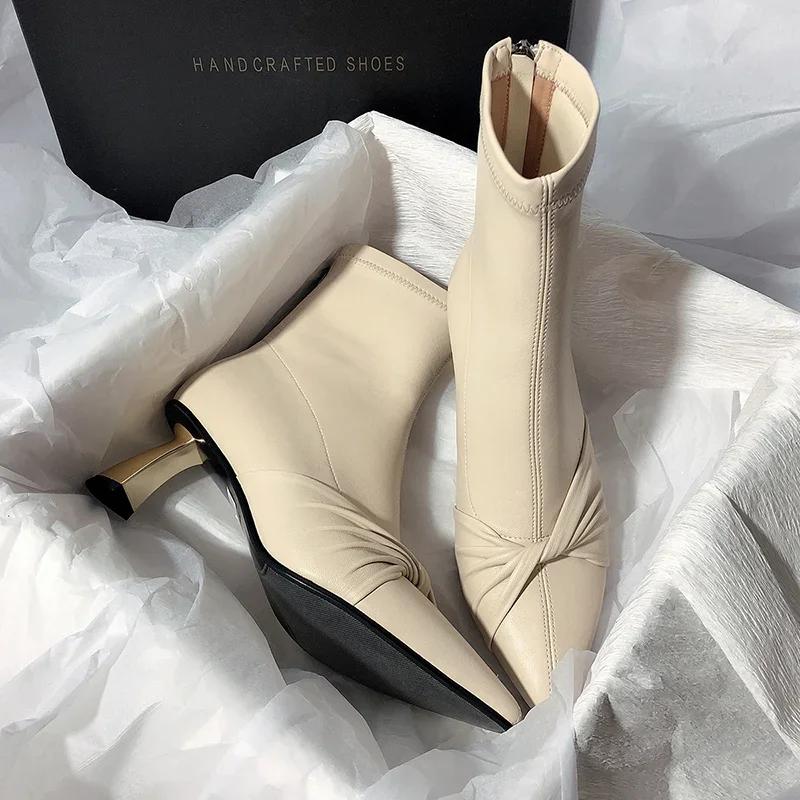 Дизайнерские женские ботильоны Slim Ankle Boots, модные элегантные туфли с острым носком, женские короткие ботильоны на высоком каблуке