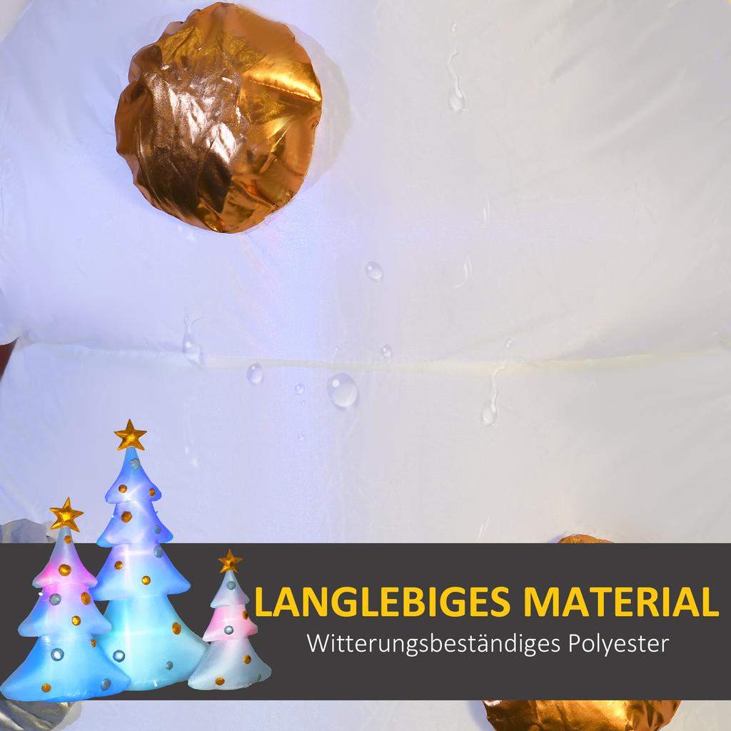 Set of 3 inflatable Christmas trees, including blower, for indoor and outdoor use, including mounting hardware, white and gold