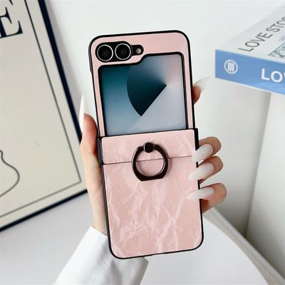 Чехол из кожи с узором в виде ракушки для Samsung Galaxy Z Flip 6 5 4 3 Flip6 Flip5 Flip4 Flip3 с кольцом-держателем и защитным чехлом для шарнира