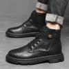 Модная кожаная модная базовая обувь Мужские ботинки на молнии сбоку Мужская обувь Уличные мужские мотоциклетные ботинки Универсальные модные мужские кроссовки с высоким верхом