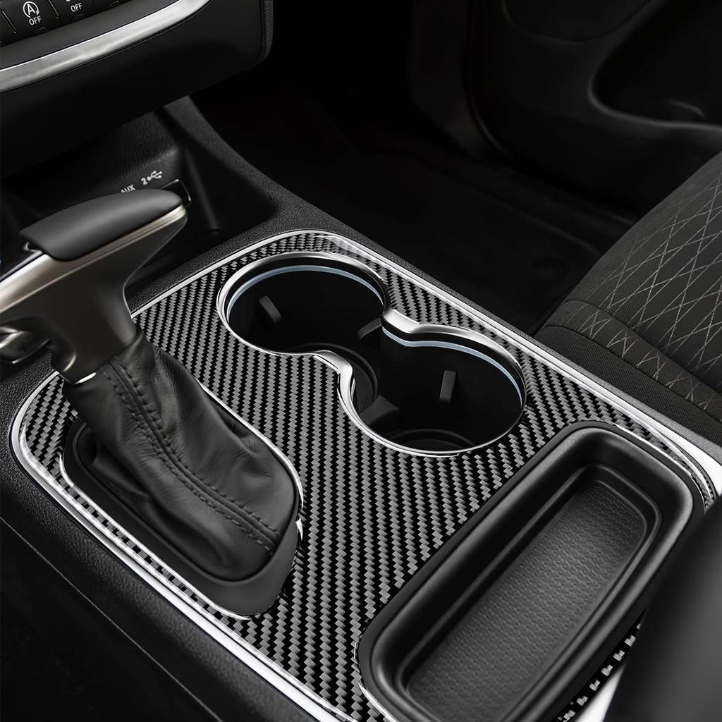 Carbon Fiber Gear Shift Panel Cover with Cup Holder Frame ABS Interior Trim Sticker for Dodge Center Console Gearbox Panel