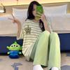 Spring and autumn summer pure cotton pajamas women's short-sleeved trousers round neck pullover cartoon bear imitation cotton women's loungewear suit