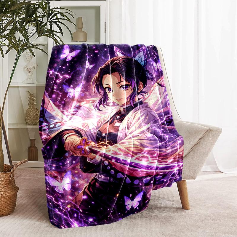 Demon Slayer Kochou Shinobu printed throw blanket—lightweight,soft,warm;versatile blanket for all seasons—perfect as &air-conditioning throw,nap blank