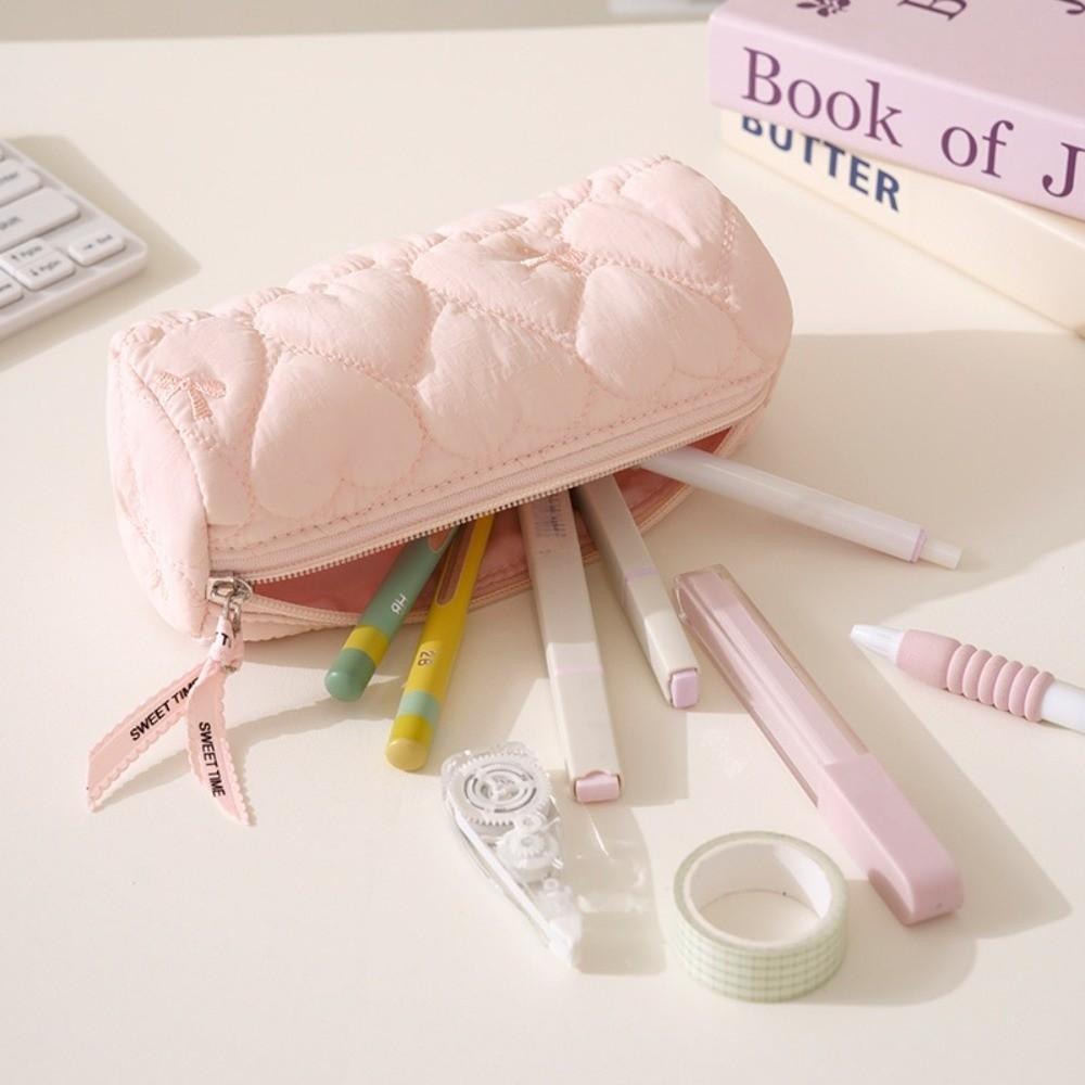 Large Capacity Pencil Case Love Bowknot Design Pencil Box New Makeup Brush Organizer  for Students