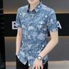 Summer Men's Short-sleeved Shirt Ice Silk Breathable Trend Printing Half-sleeved Shirt Personality Fashion Handsome Inch Shirt