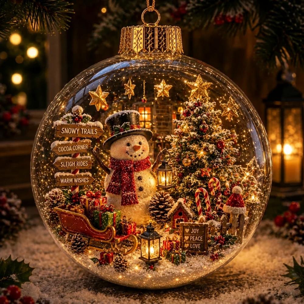 Vintage Winter Transparent Snow Scene Bauble Clear Christmas Sphere Decor Fireplace Hanging