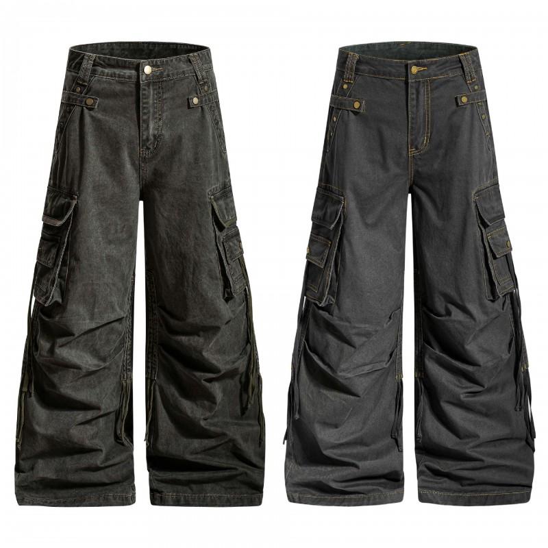 OREETA Mens Loose Fit Cargo Pants - Vintage Washed Cotton Utility Trousers With Multiple Pockets Straight Leg Seasonal Casual