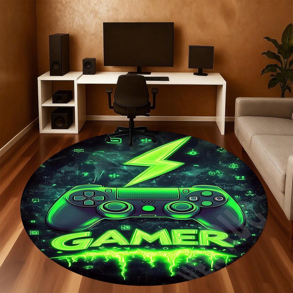 1PC Gamer Controller Neon Round Chair mat Area Rug - Non-Slip, Floor Mat for Office, Bedroom, home decor Christmas Gift c0528127