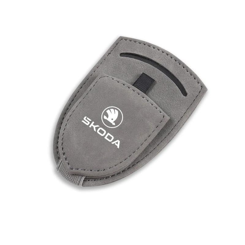 Car Suede Glasses Clip Sun Visor Sunglasses Clamp Holder For Skoda Octavia Superb Rapid Kodiaq Karoq Fabia Kamiq Enyaq Citigo RS