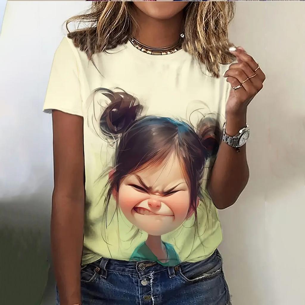 Летняя женская футболка с рисунком аниме-девушки, повседневный свитер с коротким рукавом, модная уличная одежда, милая женская футболка