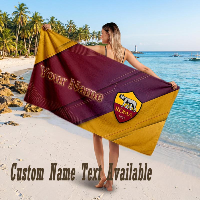 AS Roma FC Design Beach Towel Custom Text Large Towel for Beach Vacation