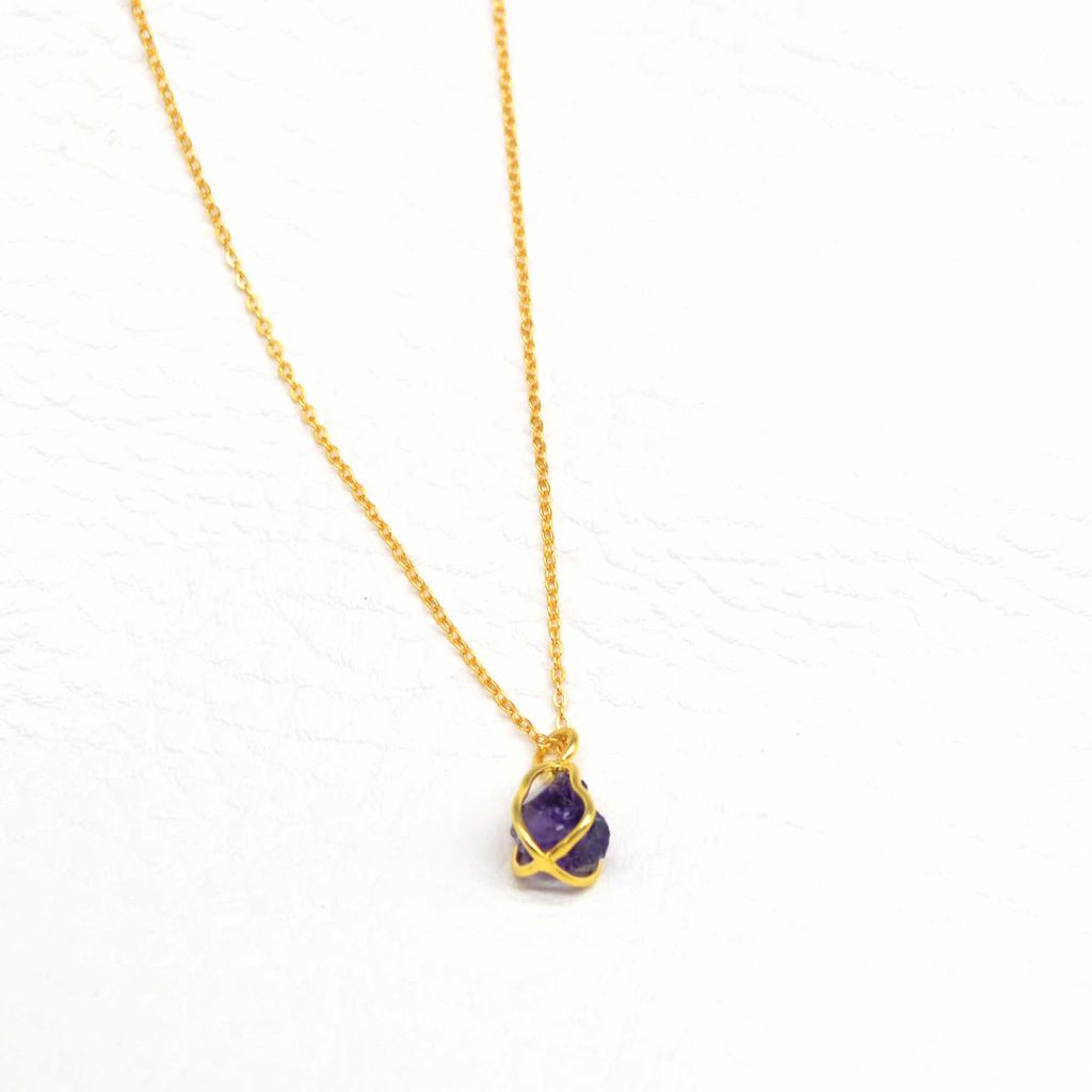 Raw Amethyst 925 Sterling Silver Necklace, Rough Gemstone Handmade Necklace Gift For Her Mom, Anniversary Gift