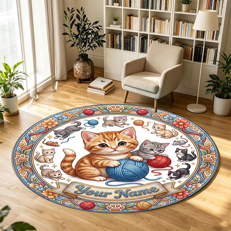 Коты (117) Тема Круглый Хрустальный Бархатный Ковер Индивидуальное Имя и Текст Круглый Мягкий Напольный Ковер Для Гостиной Спальни Декор