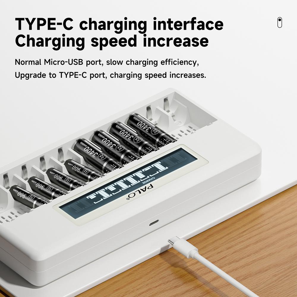 PALO 3400 МВтч, литий-ионная аккумуляторная батарея AA, 1,5 В, литиевые батарейки AA, 2A + 12 слотов, зарядное устройство для аккумуляторов AA, 1,5 В, AAA