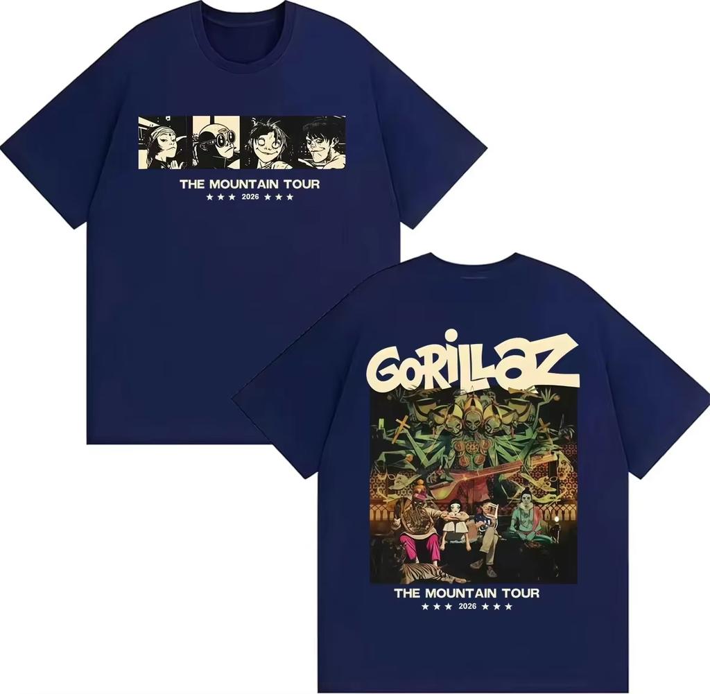 2026 New Gorillaz The Mountain Tour Graphic‑Print Unisex Loose Short‑Sleeve T‑Shirt, Retro Print Harajuku‑Style Street‑Wear Summer Top T-shirt