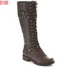 Модные женские сапоги до колена, осенняя женская обувь, зимние туфли на шнуровке, винтажные туфли на плоской подошве, сексуальные кожаные женские сапоги в стиле стимпанк с пряжкой в стиле ретро