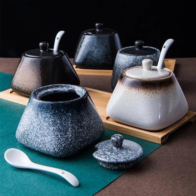 430 мл семейная креативная керамическая банка для приправ с ложкой, кухонная соль, тмин, сахар, банки для приправ, контейнеры для хранения специй и трав