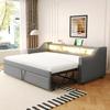 Tapicerowane łóżko Rozkładana sofa-łóżko 90/180 x 190 cm, Wielofunkcyjny schowek, Oświetlenie LED i gniazdo USB, z stelażem listwowym, Jasnoszary