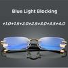 Men HD Rimless Reading Glasses Business Anti-Blue-Ray Computer Eyegllasses Crystal Cut Edge Presbyopia Eyewear