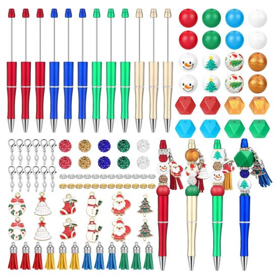 1 компл. Рождественская шариковая ручка с разноцветными силиконовыми бусинами, снеговик, Санта-дерево, подвеска, сделай сам, пластиковая ручка с бисером, праздничный подарок