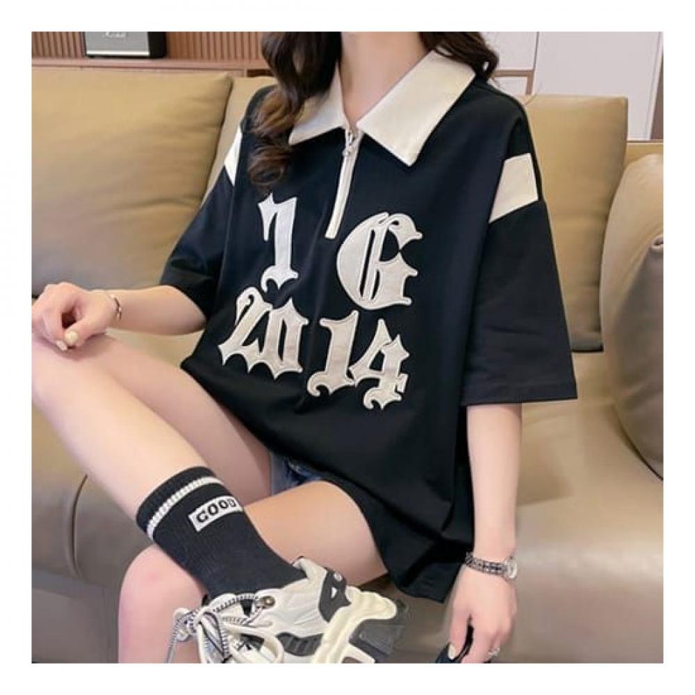 Navava Men S looSe FiT Collar ShorT Sleeve T ShirT wiTh leTTering Color Block nT