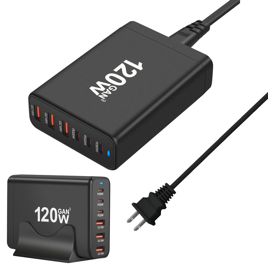 YMX-538 PD 65W GaN Desktop Charger 3 USB+3 Type-C Charging Station